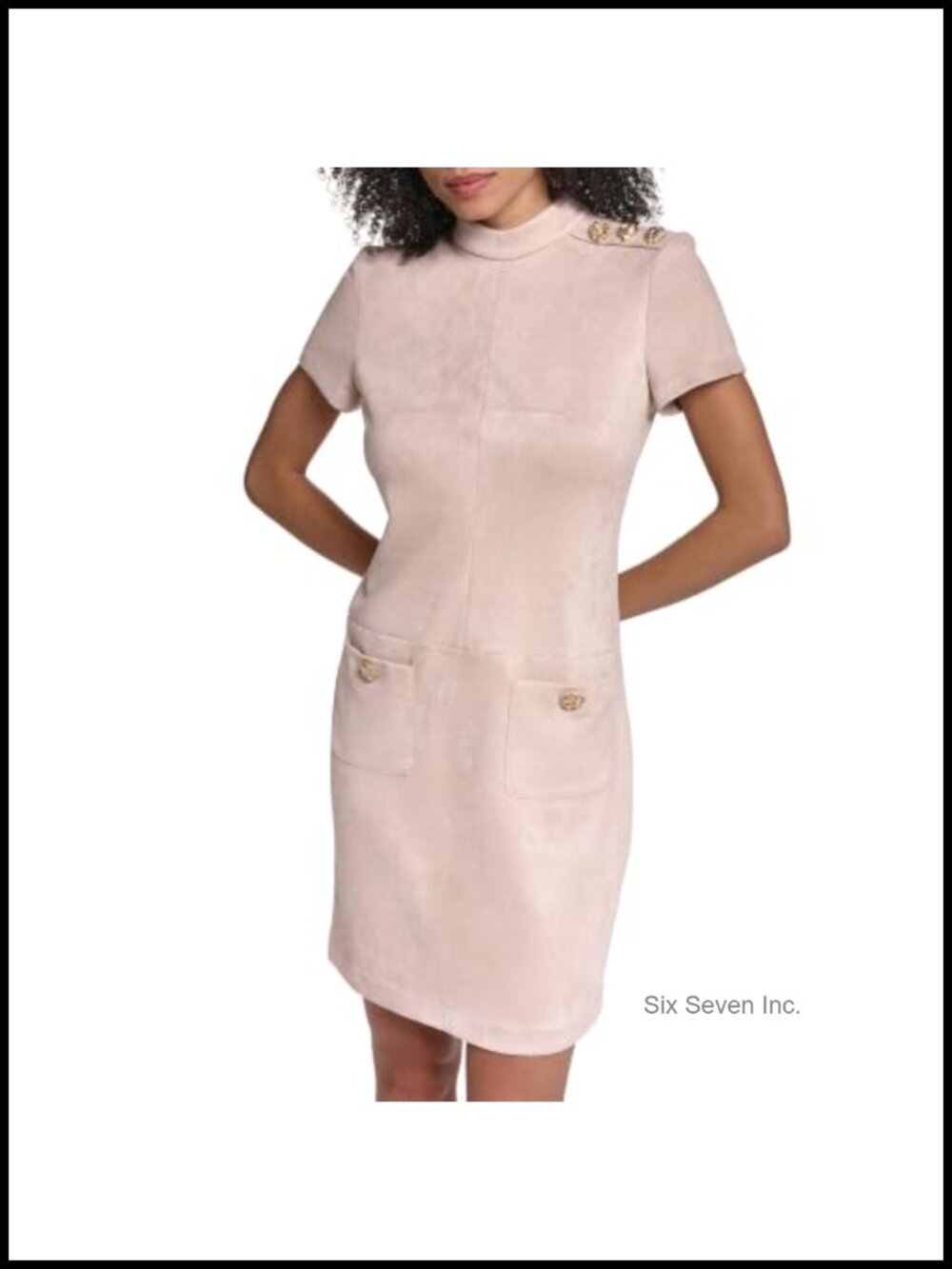 Karl Lagerfeld Short Sleeve Mock Neck Sheath Mini Dress Women's Stretch